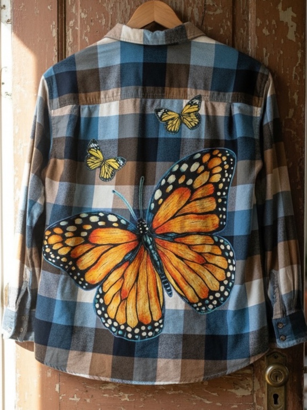 Monarch Butterfly Upcycled Flannel Shirt Top Shacket